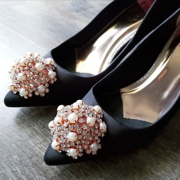 XSOLDX NEW TED BAKER JEWELED BLK SATIN PUMPS - Picture 7 of 8